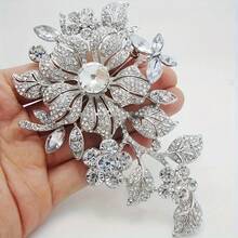1 Piece Of Elegant Floral Brooch, Alloy Silver Tone, With Rhinestone Decoration, Fashion Accessory Suitable For Both Men And Women. - 銀色 - 查看 3
