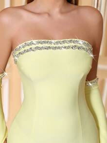 Love Aing Women's Yellow Dress, Elegant Formal Gown For New Year, Wedding, Bridesmaid, Bride, Party, Banquet, Cocktail, With Handmade Rhinestone, Slit, Sexy, Formal Occasion