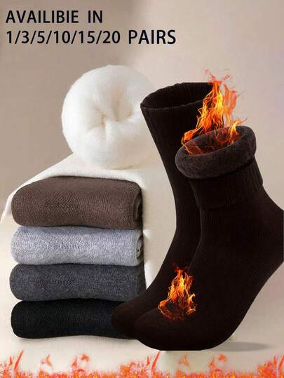 1/3/5/10/15/20 pares de calcetines térmicos forrados para hombres, calcetines gruesos y cálidos para botas de senderismo, suaves y cómodos, aptos para clima frío, calcetines largos, invierno, negro y blanco