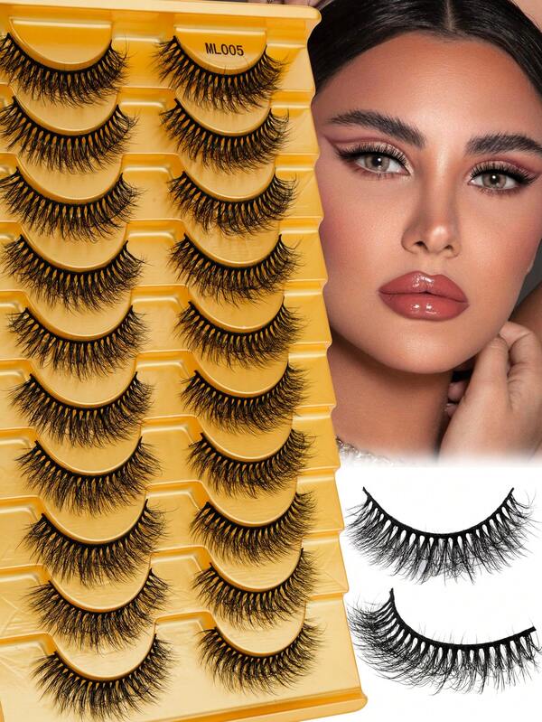 10 Pairs Natural Curly False Eyelashes, 3D Faux Mink Messy Handmade Lengthening Short Lashes, Suitable For Small Eyes Girls Daily Makeup