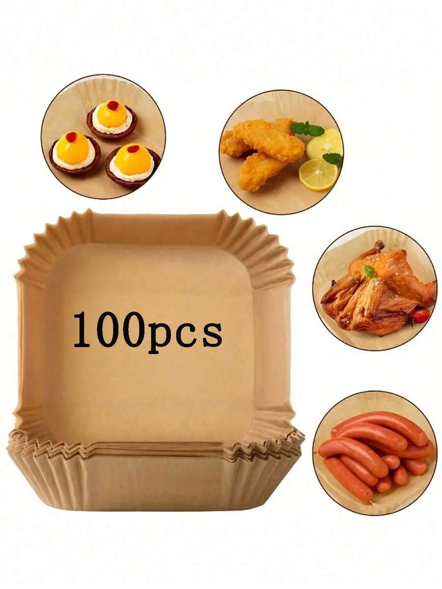 25/50/100pc Air Fryer Paper Oil Blotting Paper Baking Silicone Paper Oven Placemat Tray - Wood Color - View 1