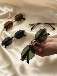 Women's Metal Frame Oval/Polygon Fashion Fashion Glasses (Half Frame), Suitable For Daily Wear, Summer Beach, Outdoor Travel And Other Outdoor Activities