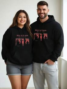 Women's Casual Printed Hoodie Christmas Clothes Women's Sweatshirt Malice Mizer   Dance Of Blood   Silhouette Figures   Red Background   Band Name Unisex Pullover Sweatshirt Autumn/Winter - 黑色 - 查看 2