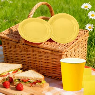 Bộ dụng cụ tiệc màu vàng nguyên chất 1 cái/10 cái/20 cái/51 cái, phong cách tối giản với màu sắc phân bổ đều, thích hợp để phục vụ đồ ăn & đồ uống, trang trí bàn, rửa tay, dụng cụ tiệc theo chủ đề màu vàng cho sinh nhật, mùa hè, tụ họp thường ngày