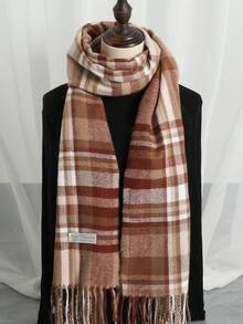 1 chiếc khăn quàng cổ kẻ caro Hàn Quốc thời trang nữ, khăn quàng cổ tua rua ấm áp thời trang thu đông cho học sinh, khăn quàng cổ dài dày cho nam và nữ, - Cà phê nâu - Xem 2