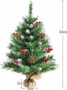 COSTWAY 60 Cm Small Christmas Tree, Mini Christmas Tree With 50 Branches And Base, Artificial Table Christmas Tree Diameter 40 Cm For Home Office - With Red Berries - View 2