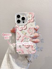 1pc IMD Laser Customized Floral Print White TPU+PC Soft-Hard Combination Shockproof Phone Case, Customizable Text, Suitable For Anniversary, Valentine's Day, Birthday, Wedding, Mother's Day, Father's Day, Best Friend Gifts, Gifts For Mom/Dad, Boyfriend/Girlfriend, Compatible With Apple Phone