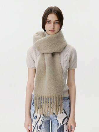 1pc Women's Solid Color Wool Blend Scarf, Versatile Minimalist High-End Autumn/Winter Warm Neck Wrap, Fashionable Unisex Outdoor Travel Accessory