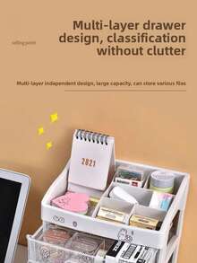 1 Stück große Kapazität Make-up Organizer Box mit Schubladen - Kunststoff Arbeitsplatten Kosmetik Aufbewahrungsbox, mehrstöckiges Hautpflege Regal, Schreibtisch Stiftehalter, ohne Strom, Spezialfunktion