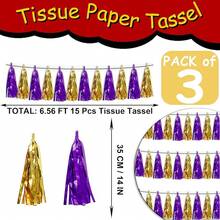 3P Metallic Fringe Tassel Banner Garland Foil Tinsel Streamer Wall Hanging Curtain Backdrop Banner For Parade Floats, Graduation Decorations, Father's Day Party Decoration(Silver)Halloween Christmas New Year - Purple and Gold - 查看 2