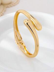 3件套简约光滑几何波浪不对称水滴形手链套装，适合女性佩戴，精致质感抛光重金属和锌合金材质 - 金黃色 - 查看 6