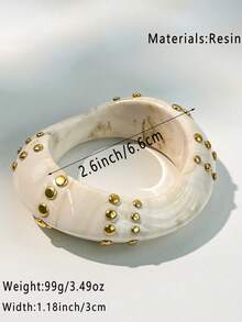 1pc Handmade Resin Bracelet In Milky Tea Color, Multi-Element Design With Stripes And Rivets, Suitable For Daily Wear And Parties, Great Gift For Family And Friends, Autumn/Winter - Multicolor B - View 12