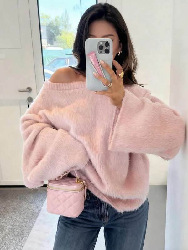 Jersey de punto para mujer de otoño/invierno - Nuevo estilo de moda, tops básicos casuales y versátiles, jersey de cuello redondo relajado y minimalista - Atuendos de oficina para mujer, tops para salir, fiesta