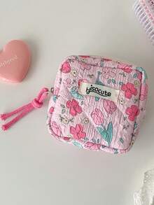 1 PC Girl'S Fresh And Cute Flower Sanitary Napkin Storage Bag, Portable Square Small Makeup Bag, Student Sanitary Pad Bag