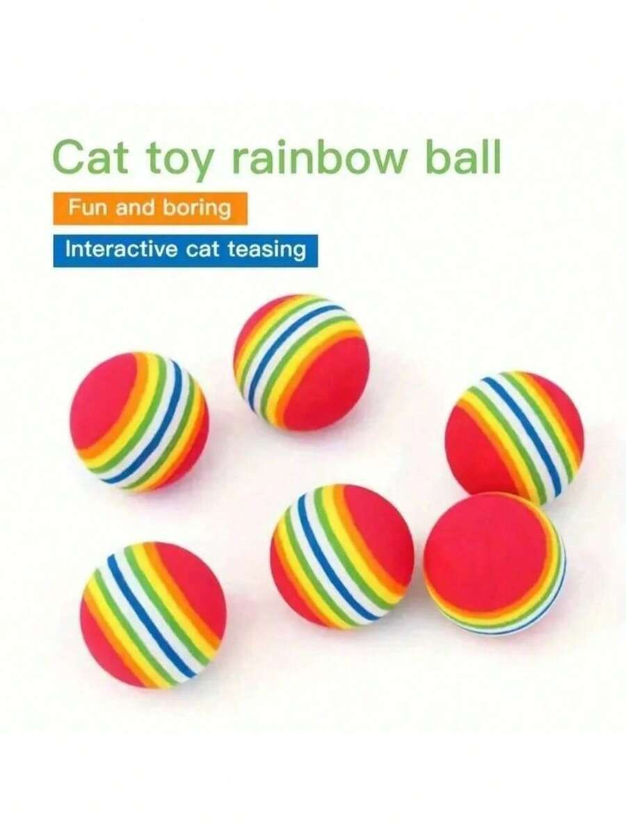 Rainbow Toy Balls, Solid Elastic Balls For Cats, Pet Supplies, Small Cats & Dogs Toy, Floating EVA Cat Teaser Balls - Red - View 1