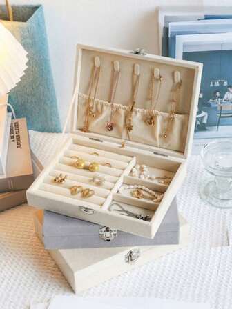 多功能首饰盒，大容量，浴室收纳盒，首饰整理盒，橱柜收纳盒，首饰托盘，可堆叠首饰架，项链、耳环、手镯、戒指首饰盒，优雅法式风格，金色首饰盒，奢华多层可锁首饰收纳盒，抗氧化手镯、耳环、项链首饰盒，多隔层多层戒指、手镯、吊坠首饰整理盒，首饰收纳盒。