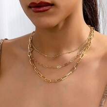 1pc European And American Fashion Minimalist Multilayer Metal Chain Necklace, Suitable For Party And Occasions - Multicolor - View 5