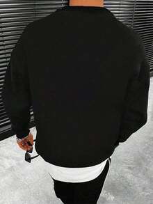 Men's Sweatshirt Fashionable Long Sleeve Crew Neck Sweatshirt, Casual Relax Style Streetwear Sweatshirt, Pure Background With Printed Lettering Or Pattern Pullover Sweatshirt(S-3XL) - 黑色 - 查看 2