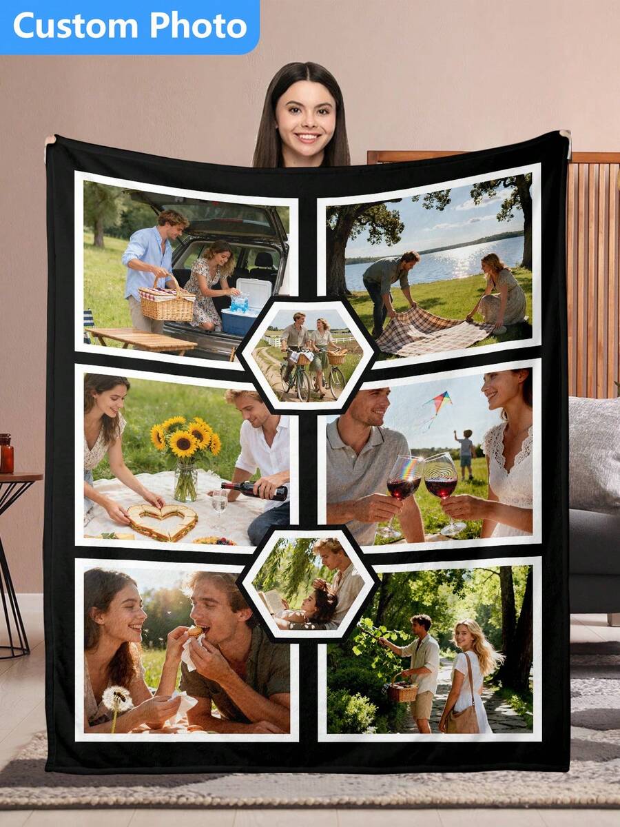 1pc Custom Photo Text Flannel Throw Blanket 280GSM, Personalized Soft Cozy Warm Comfortable Lightweight Blanket, Machine Washable All Seasons Suitable Flannel Blanket, Portable Travel Camping Car Office Sofa Bed Couch Blanket, Great Gift For Men Women Mom Dad Couples Grandmother Grandfather Son Daughter Brother Sister Wife Husband Coworker Colleague Teacher , Birthday Anniversary Christmas Valentine's Day Mother's Day Father's Day Graduation Halloween Women's Day Thanksgiving Teacher Appreciation Week International Nurses Day Back To School National Es Day Boss's Day Independence Day Gift, Ideal For Relaxing Lounging Snuggling Decorating Gifting, Customizable With Your Favorite Photos Messages Names, Ultra Soft Plush Feel, Durable Easy Care Fabric, Versatile Home Travel Use, Heartwarming Sentimental Practical Present - phong cách-7 - Xem 1