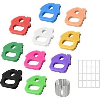 10 Pcs Key Covers Caps, 1 Inch Key Identifiers With Labels And Ring, Durable Silicone Key Covers For House Key, Colored Key Markers Tags Protectors For 0.9-1.05 Inch Standard Keys