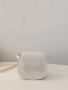 蝴蝶结装饰时尚女童单肩包，PU皮革斜挎小包