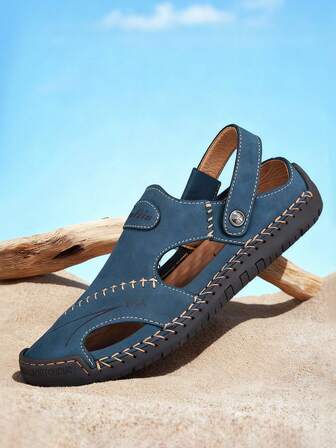 Salkin New Designer Handmade Men's Summer Sandals, Closed Toe, Multi-Function, Firm Fit Heel Strap, Flat Bottom, Non-Slip, Durable, Suitable For Outdoor, Beach, Fishing, Walking, Leather, Quick-Drying, Soft & Comfortable, Size Runs Small (Recommend Ordering One Size Up)