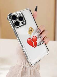 Lujo Ligero, Estilo y Belleza"Corazón roto, dinero y uñas largas"Funda de Teléfono Transparente de Color Plata con Protección en las Cuatro Esquinas, Compatible con 17PROMAX, 17PRO, 17Air, 17 - transparente - Ver 5