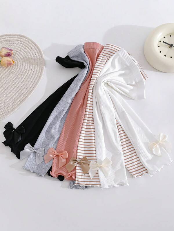 5 piezas Leggings con moño para niñas, suaves y cómodos, mallas recortadas para niñas pequeñas, aptos para uso diario, para todas las estaciones