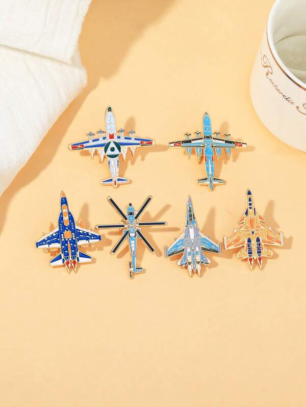 6pcs Sky-Soaring Freedom Fighter Helicopter Creative Pins Alloy Oil Drop Badge Clothing Accessories Packaging Decor Fun Badges, Pin Badges, Hat Pins, Backpack Badges, Bag Charms