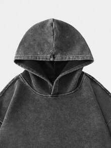 Unique Men's Streetwear Vintage Washed Long-Sleeved Hoodie, 100% Cotton, Fine Print Pattern, Suitable For Daily Commuting. - Black - View 4