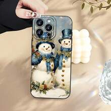 Funny moda creativa divertido navidad muñeco de nieve patrón impreso  del teléfono, espesa protección de cuerpo completo, a prueba de choque y caídas TPU suave , regalo de cumpleaños o de vacaciones para hombres y mujeres para 16 modelos de  15 14 13 12 11 XS XR X 7 8 Mini Plus Pro Max S - Negro - Ver 1