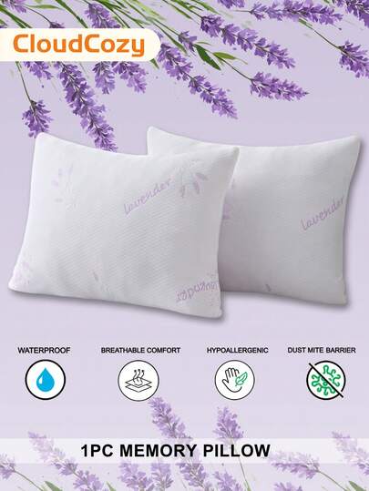 1pc Zachte Breathable LAVENDER SCENT Pillow, Shredded Memory Foam Pillows, Bed Pillows Bedroom Sleeping, Stress Fades, Sleep Blooms, Backrest Kussen
