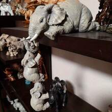 Set de 3 figuras decorativas de elefantes en resina, con un elefante adulto sosteniendo a un elefante bebé, decoración del hogar y regalo - Color aleatorio - Ver 5