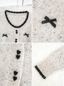 女士蝴蝶结长袖针织开衫，宽松撞色针织衫，甜美风格，秋冬款