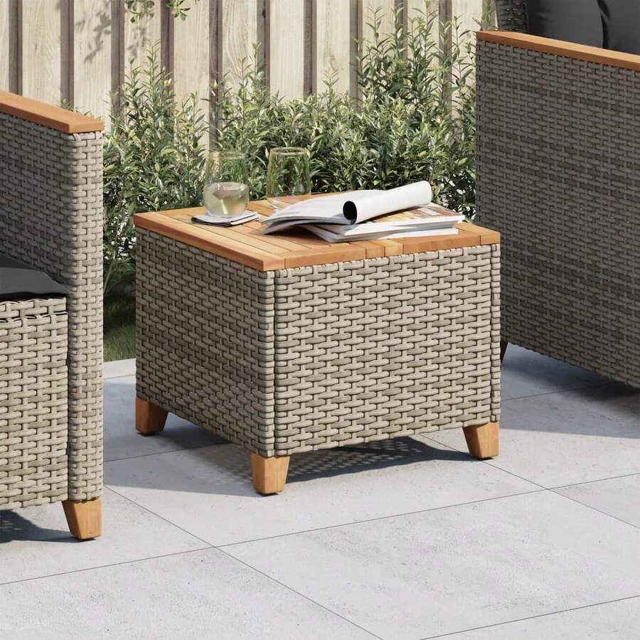 vidaXL Gartentisch Grau 45x45x37 Cm Poly Rattan Akazienholz - Grigio - Visualizzare 1