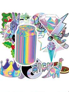 100PCS Holographic Can And Ice Cream Cone Stickers With Christmas And Dinosaur Elements Graffiti Vinyl Stickers For Scrapbook, Journaling, Laptop, Bumper, Skateboard, Water Bottles, Computer, Phone - Nhiều màu - Xem 1
