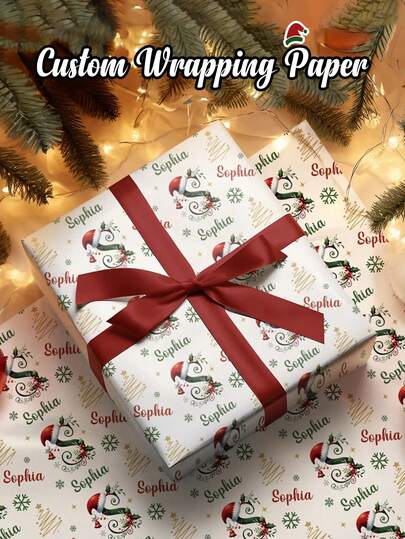 1 Stück personalisiertes Geschenkpapier, individualisiertes Geschenkpapier mit Mustern und Text, Weihnachtsgeschenkpapier, lustiges personalisiertes Weihnachtsgeschenk, Party-Geschenkpapier, Feiertags-Geschenkpapier, Geschenkpapier, Weihnachtsgeschenk, Weihnachtsmann, Weihnachtsmannmütze, 42*60cm, Geschenk für Ihn/Sie, Feiertags-Kalender