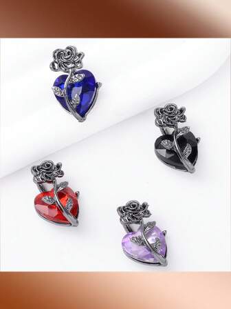 5件套暗黑系列合金黑玫瑰心形吊坠，女士DIY饰品配件，适合日常佩戴和派对场合