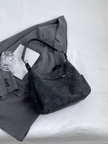 时尚新款大容量女包，百搭复古斜挎包，质感单肩通勤托特包，简约磨砂腋下包，小众大学生单肩包，时尚个性，漂亮单肩包 - 黑色 - 查看 11