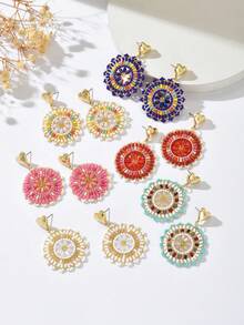 1 对波西米亚手工水晶串珠向日葵耳环，甜美圆圈和几何耳饰，非常适合女性日常生活或度假情人节、妈妈、母亲、母亲节、礼物 - 耳環 - 查看 13