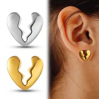 2pcs Heart Broken Saddle Ear Gauges, 316L Stainless Steel Ear Plugs Body Piercing Jewelry, Fashionable Unisex Earrings