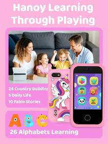 儿童智能手机玩具，触屏高清双摄像头儿童手机，圣诞节生日礼物独角兽幼儿玩具手机，适合3-10岁男孩女孩，旅行玩具，学前儿童学习玩具 - 彩色 - 查看 6