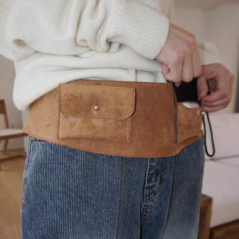 1pc Fashionable Solid Color Multi-Functional Waist Belt With Pockets