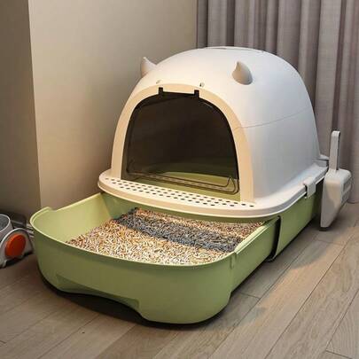 Green Cat Litter Box With Lid, Scoop, Deodorizing Bags
