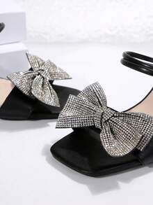 Fashionable Bowknot Design PU Leather Open Toe Strap High Heel Sandals, Comfortable And Versatile For Dates, Commuting, And Travel, Summer - Black - View 9