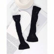 1pair Black Elastic Fishnet Fingerless Gloves For Women, Wedding Decoration And Simple Fashionable Arm Warmer - Black - View 3