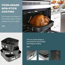 6件套蛋糕模具，6种不同尺寸，方形，弹簧扣，不粘钢烤盘，多种尺寸可选（深灰色）。婚礼及派对蛋糕装饰板 - 深灰色 - 查看 8