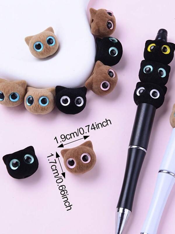 5 piezas Cuentas de gato con felpa - Aretes, pulseras y llaveros con diseños de gatitos juguetones en negro, marrón y beige de 17x19mm de acrílico con tema de café - Accesorios de moda DIY, Fabricación de joyas DIY | Accesorio juguetón | Ensamblaje fácil, Accesorios para gatos