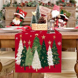 1pc Red Christmas Tree Table Runner, Polyester Material, Red Winter Holiday Kitchen Dining Table Decor, Indoor Outdoor Home Party Decoration (Christmas Tree)