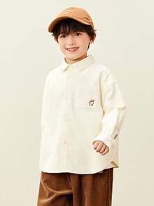 mini bala Boys Corduroy Shirt 2025 Fall Retro Soft Long Sleeve - Milky White - View 4